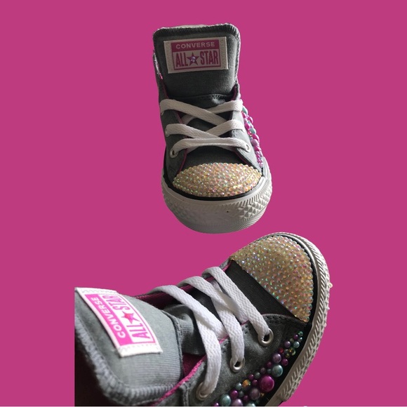 Blinged out custom converse big kids size 10 - Picture 2 of 2